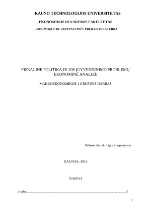 Fiskalinė politika ir jos įgyvendinimo problemų ekonominė analizė