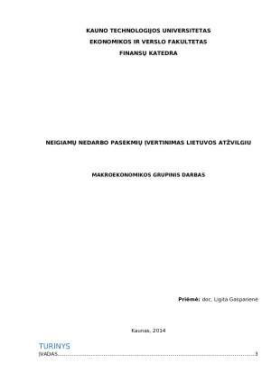 Neigiamų nedarbo pasekmių įvertinimas Lietuvos atžvilgiu