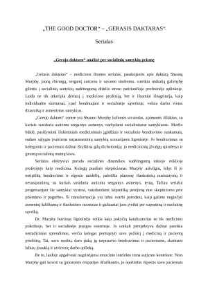 „Gerojo daktaro“ analizė per socialinių santykių prizmę
