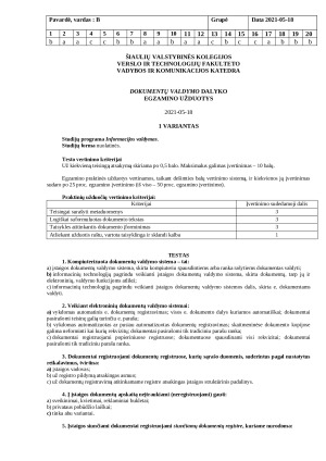 DOKUMENTŲ VALDYMO DALYKO Egzamino užduotys