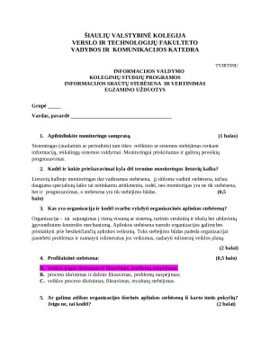 INFORMACIJOS SRAUTŲ STEBĖSENA  IR VERTINIMAS. Egzamino užduotys