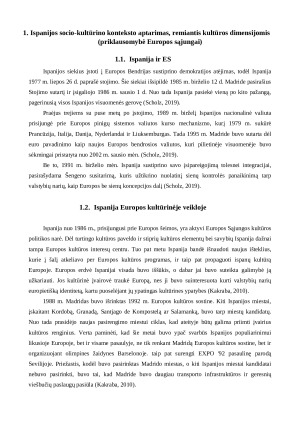 Ispanijos socio-kultūrino konteksto aptarimas, remiantis kultūros dimensijomis