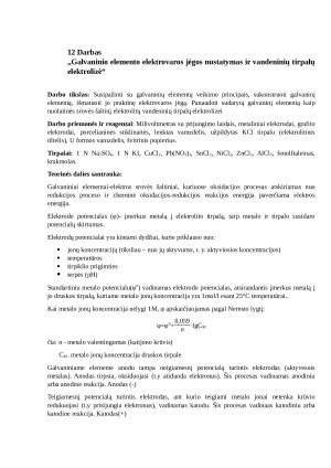 Galvaninio elemento elektrovaros jėgos nustatymas ir vandeninių tirpalų elektrolizė