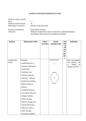 Fizinio ugdymo pamokos planas: komandiniai žaidimai