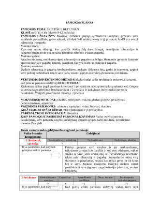 Pamokos planas 1-4 kl.: toleracija ir pagarba