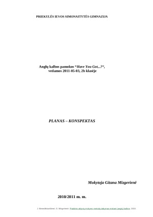 Anglų kalbos pamokos “Have You Got...?“ planas