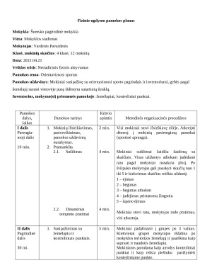 Netradicinis fizinis aktyvumas, pamokos planas