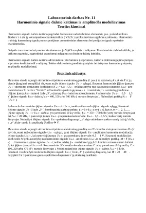 Harmoninio signalo dažnio keitimas ir amplitudės moduliavimas