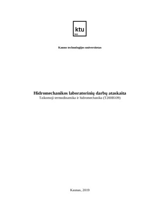 Hidromechanikos laboratorinių darbų ataskaita