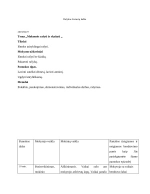 Pamokos planas: Mokomės rašyti ir skaityti