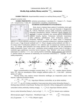 Idealių dujų molinių šilumų santykio cp/cv nustatymas