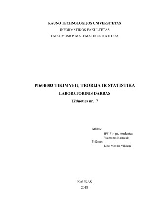 TIKIMYBIŲ TEORIJA IR STATISTIKA. Laboratorinis darbas. Paveikslėlis 1