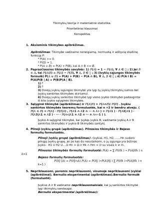Tikimybių teorija ir matematinė statistika. Konspektas