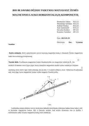 Bio ir Savaro dėsnio taikymas matuojant Žemės magnetinio lauko horizontaliąją komponentę