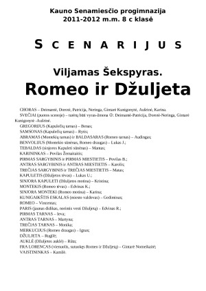 Viljamas Šekspyras „Romeo ir Džuljeta“ scenarijus. Paveikslėlis 1