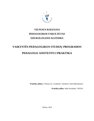 Vilniaus lopšelis darželis „Vaidilutė“ Pedagogo praktikos ataskaita