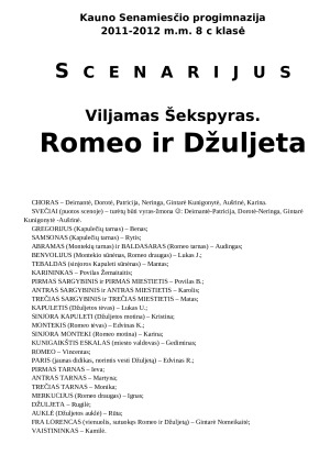 V. Šekspyro „Romeo ir Džuljeta” scenarijus