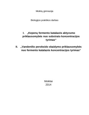 Kepenų fermento katalazės aktyvumo priklausomybės nuo substrato koncentracijos tyrimas. Praktikos darbas