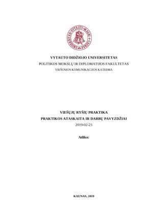 VIEŠŲJŲ RYŠIŲ PRAKTIKA. PRAKTIKOS ATASKAITA IR DARBŲ PAVYZDŽIAI. Vilkyškių pieninė.