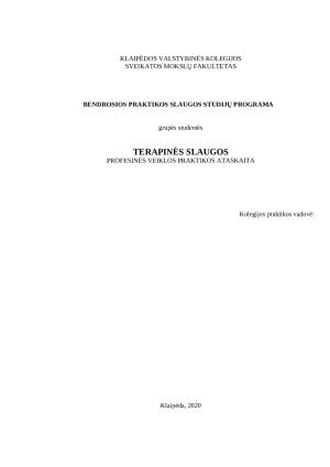 TERAPINĖS SLAUGOS PROFESINĖS VEIKLOS PRAKTIKOS ATASKAITA