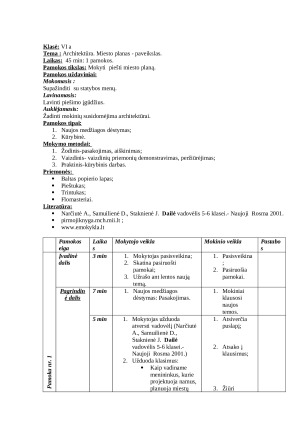 Architektūra. Miesto planas - paveikslas. Pamokos planas