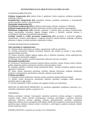 MATEMATIKOS ILGALAIKIS PLANAS 9 (I GIMN.) KLASEI 2025m