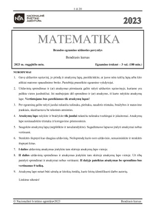 Matematikos brandos egzamino užduotis bendrasis kursas 2023