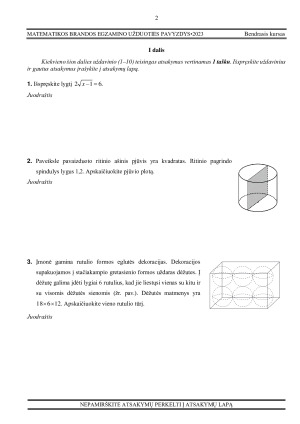 Matematikos brandos egzamino užduotis bendrasis kursas 2023. Paveikslėlis 2