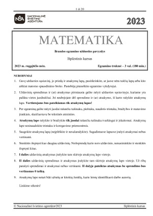 Matematikos brandos egzamino užduotis išplėstinis kursas 2023