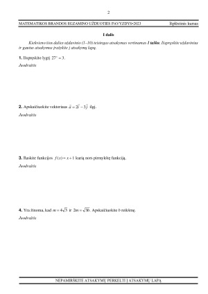 Matematikos brandos egzamino užduotis išplėstinis kursas 2023. Paveikslėlis 2