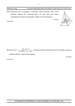 Matematikos brandos egzamino užduotis išplėstinis kursas 2023. Paveikslėlis 7