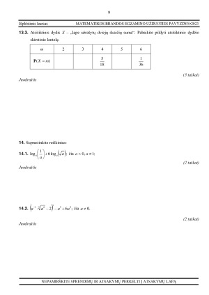 Matematikos brandos egzamino užduotis išplėstinis kursas 2023. Paveikslėlis 9