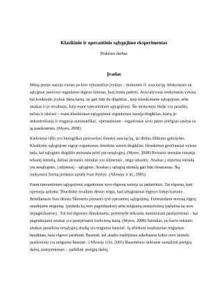 Klasikinio ir operantinio sąlygojimo eksperimentas. Paveikslėlis 1