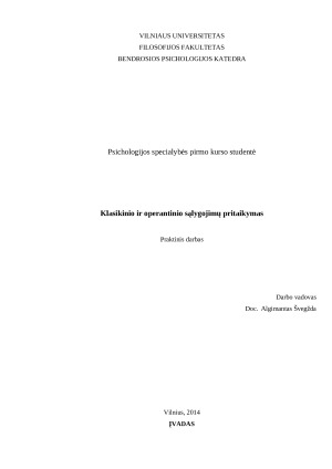 Klasikinio ir operantinio sąlygojimų pritaikymas