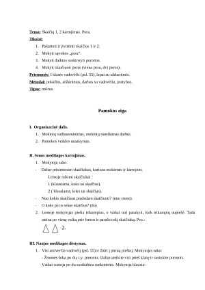 Skaičių 1, 2 kartojimas. Pora. Pamokos planas. (Spec. klasėje)