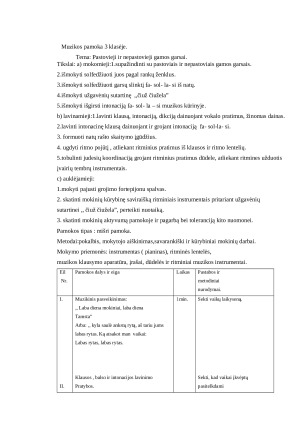 Pastovieji ir nepastovieji gamos garsai. Pamokos planas 3 kl