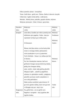Etikos pamokos planas-konspektas. Gerbti kitus- gerbti save