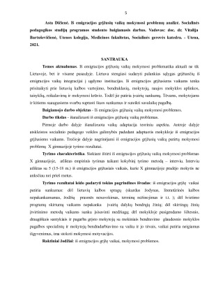 IŠ EMIGRACIJOS GRĮŽUSIŲ VAIKŲ MOKYMOSI PROBLEMŲ ANALIZĖ. Paveikslėlis 5