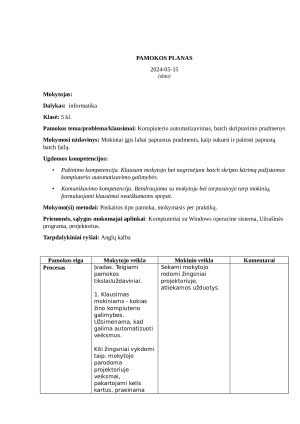 Kompiuterio automatizavimas, batch skriptavimo pradmenys. Pamokos planas