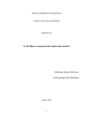 A. Bertilijon ir antropometrinis registracijos metodas. Paveikslėlis 1