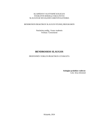 BENDROSIOS SLAUGOS PROFESINĖS PRAKTIKOS ATASKAITA