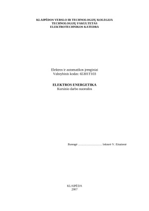 ELEKTROS ENERGETIKA. Kursinis darbas