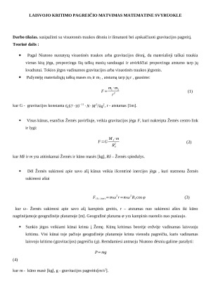 Laisvojo kritimo pagreičio matavimas matematine svyruokle. Paveikslėlis 1