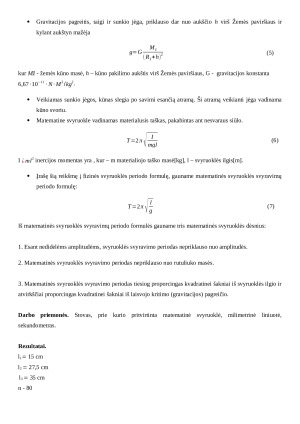 Laisvojo kritimo pagreičio matavimas matematine svyruokle. Paveikslėlis 2