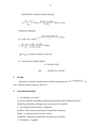 Laisvojo kritimo pagreičio nustatymas matematine svyruokle. Paveikslėlis 4