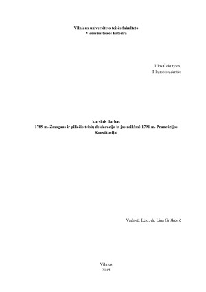 1789 m. Žmogaus ir piliečio teisių deklaracija ir jos reikšmė 1791 m. Prancūzijos Konstitucijai. Paveikslėlis 1