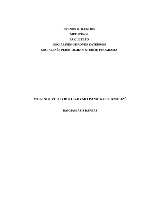 MOKINIŲ VERTYBIŲ UGDYMO PAMOKOSE ANALIZĖ