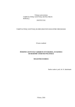 IŠORINIS LIETUVOS VAIDMENS SUVOKIMAS, JO KISMAS IR REIKŠMĖ UŽSIENIO POLITIKAI. Paveikslėlis 1