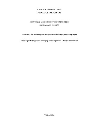 Perforacija dėl endoskopinės retrogradinės cholangiopankreatografijos. Paveikslėlis 1