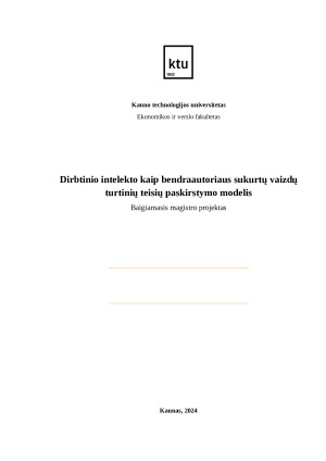 Dirbtinio intelekto kaip bendraautoriaus sukurtų vaizdų turtinių teisių paskirstymo modelis